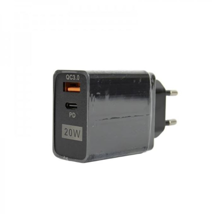 Picture of USB & USB Type-C 20W 5V  QC 3.0 intelligens gyorstöltő fekete